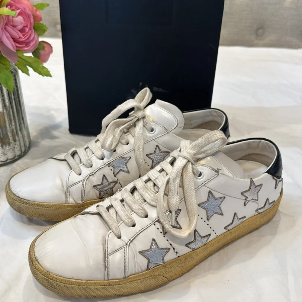 Authentic Saint Laurent Leather Star Sneakers - Picture 5 of 17